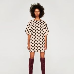 Zara Black & Brown Oversize Polka Dot Shirt Dress